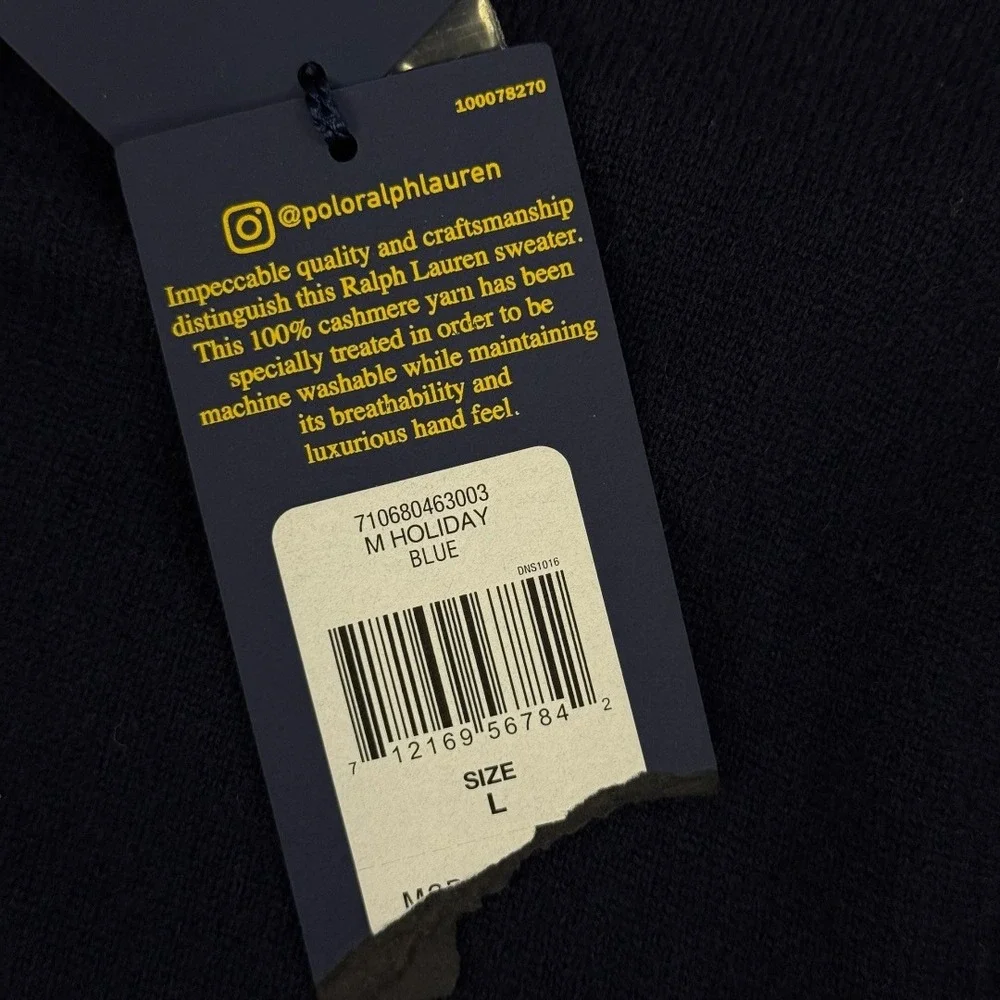 Polo Ralph Lauren Mens Navy Blue 100% Cashmere Polo Sweater Large NWT